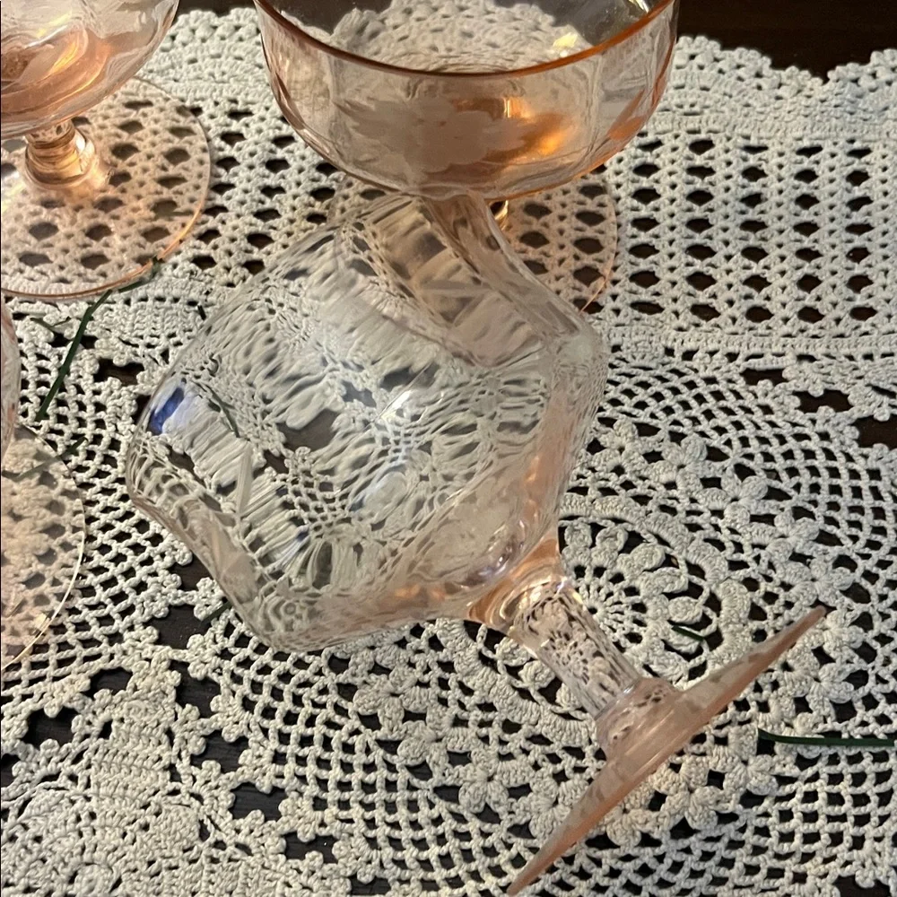 Elegant Pink Glass Dessert Cups Set, Depression Glass Vintage - Picture 3 of 8